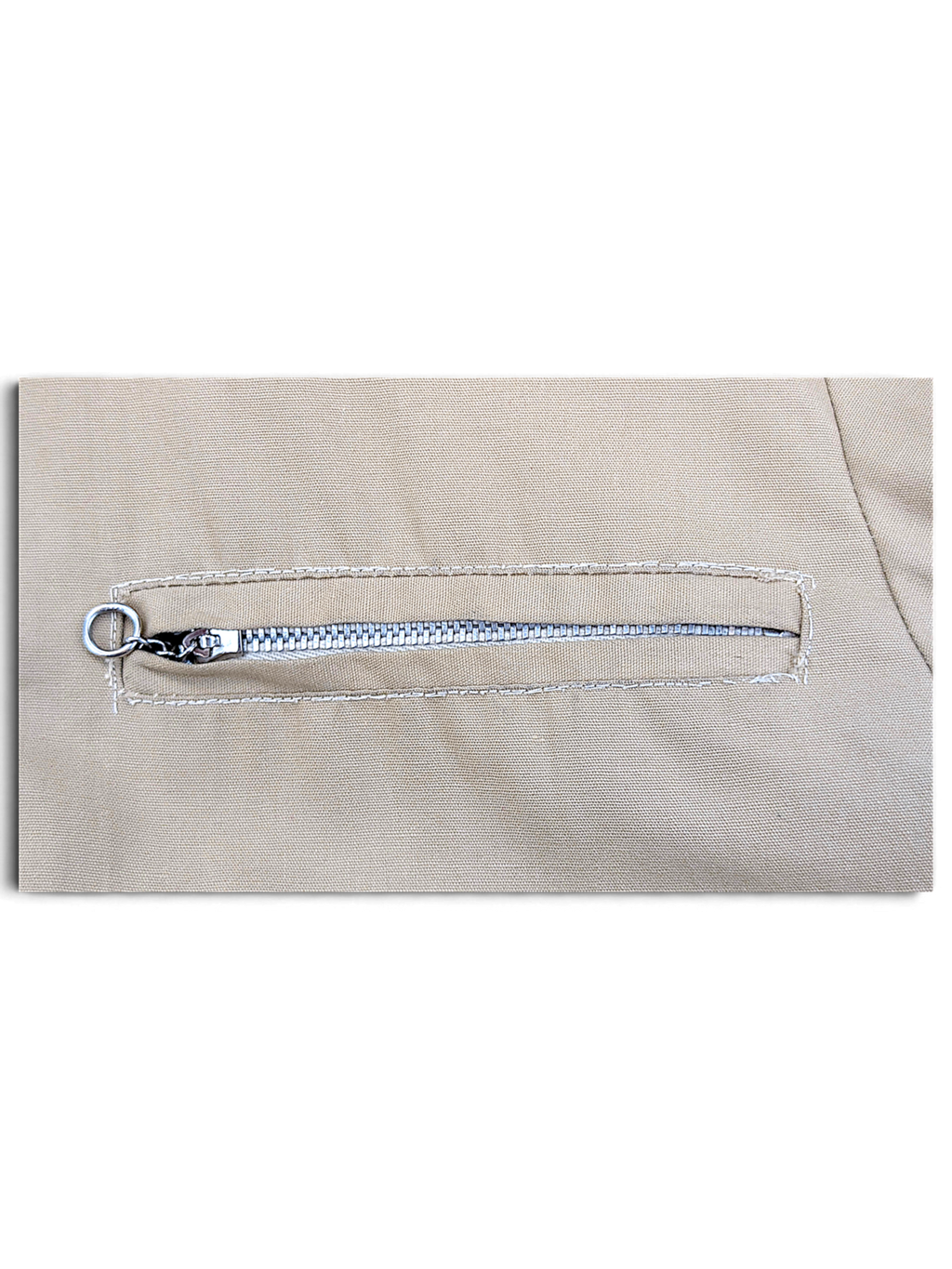 NAPCO Beige Teddy Lined Zip Jacket; Zip chest pocket detail.