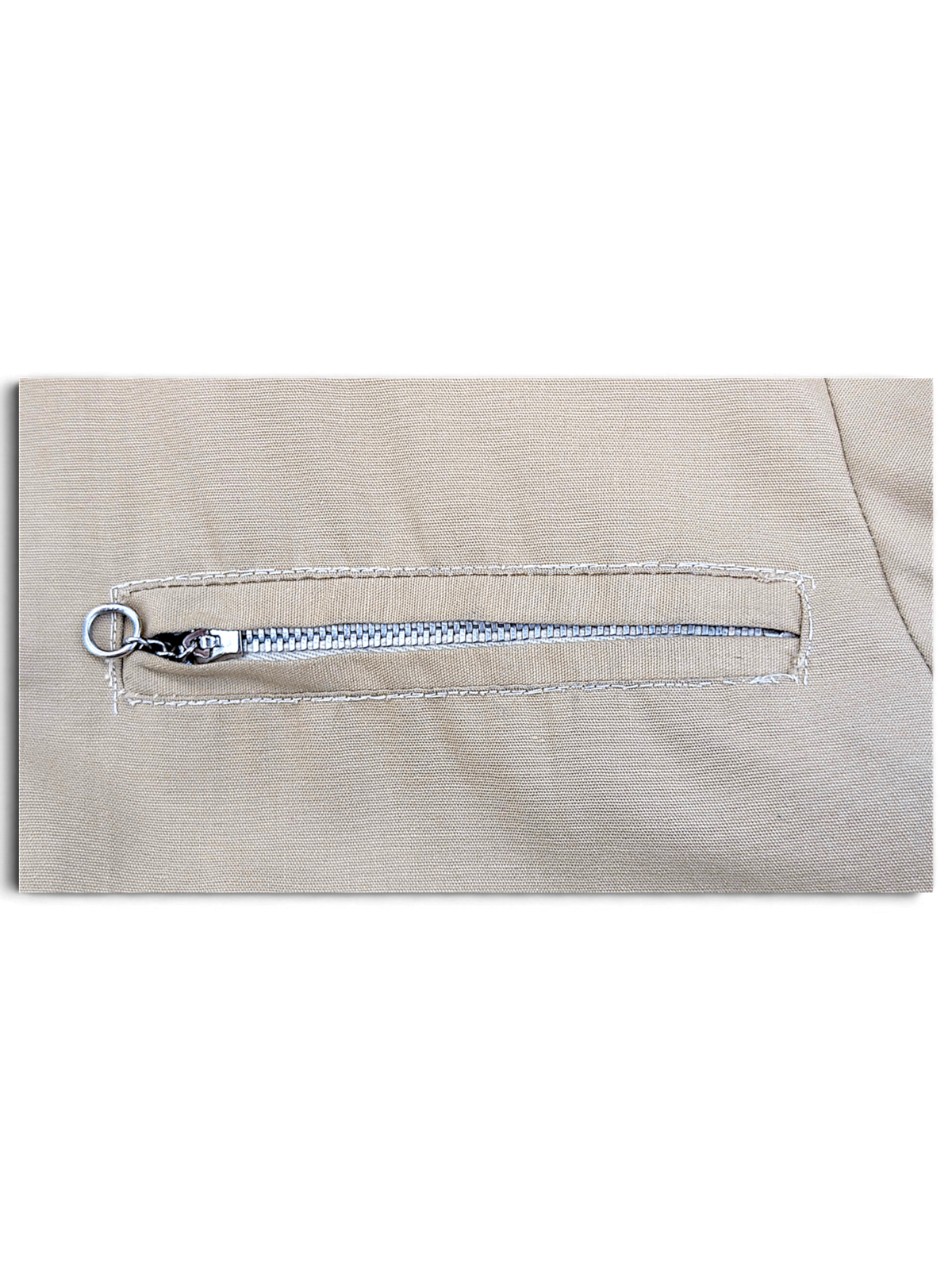 NAPCO Beige Teddy Lined Zip Jacket; Zip chest pocket detail.
