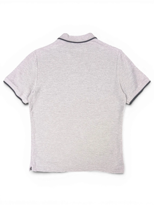 JAKE & IPI pre-owned Ben Sherman grey polo shirt with black tipping on the collar and sleeves, back view.