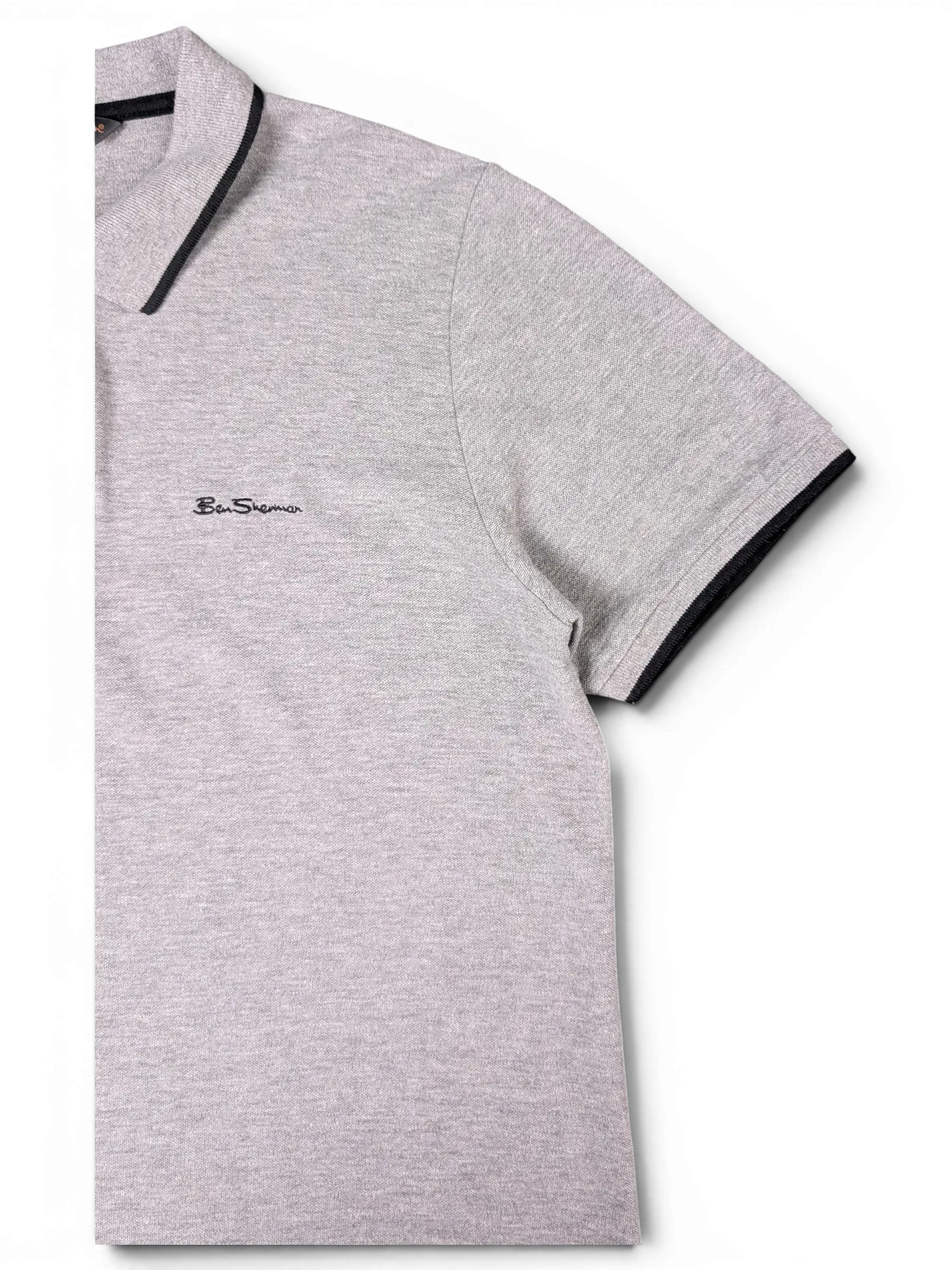 JAKE & IPI pre-owned grey Ben Sherman polo shirt with black tipping on collar and sleeves and embroidered chest logo