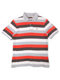 JAKE & IPI vintage Ben Sherman grey, red, black, and white horizontal striped polo shirt with embroidered shield logo