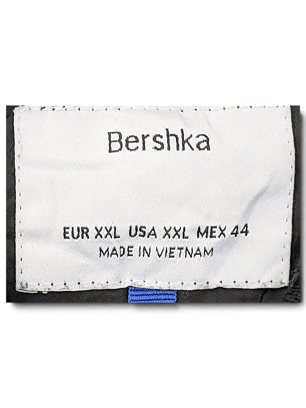 Bershka Black Zip Bomber Jacket; Bershka size XXL label showing Made in Vietnam.