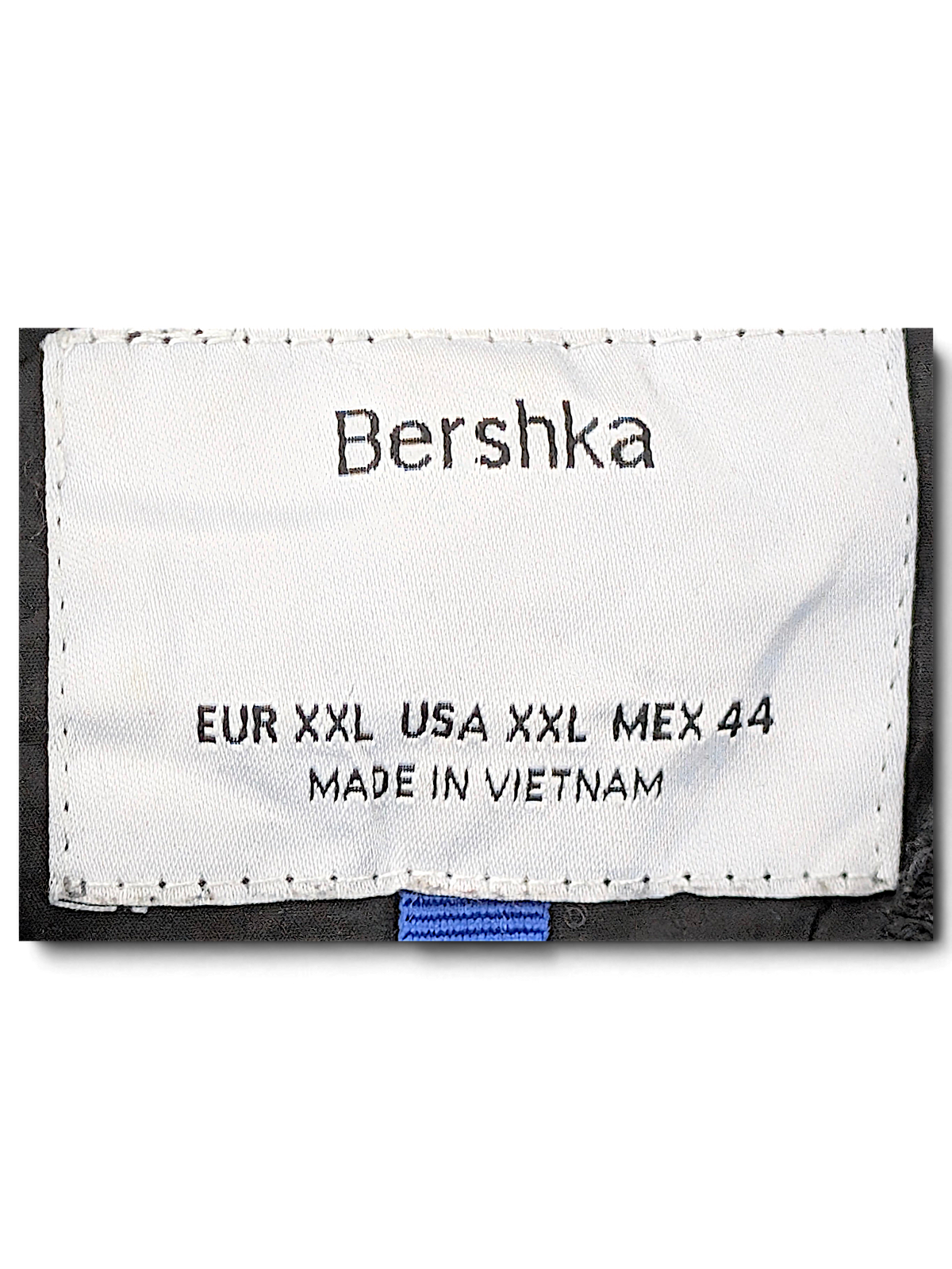 Bershka Black Zip Bomber Jacket; Bershka size XXL label showing Made in Vietnam.