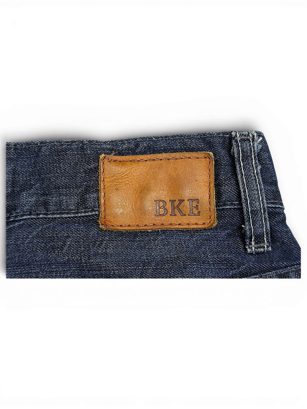 JAKE & IPI BKE Denim Carter 30L dark blue jeans featuring a brown leather brand patch on the back waistband