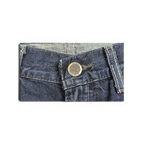 JAKE & IPI BKE Denim Carter 30L tummansiniset farkut merkityllä metallinapilla ja kontrastitikkauksilla