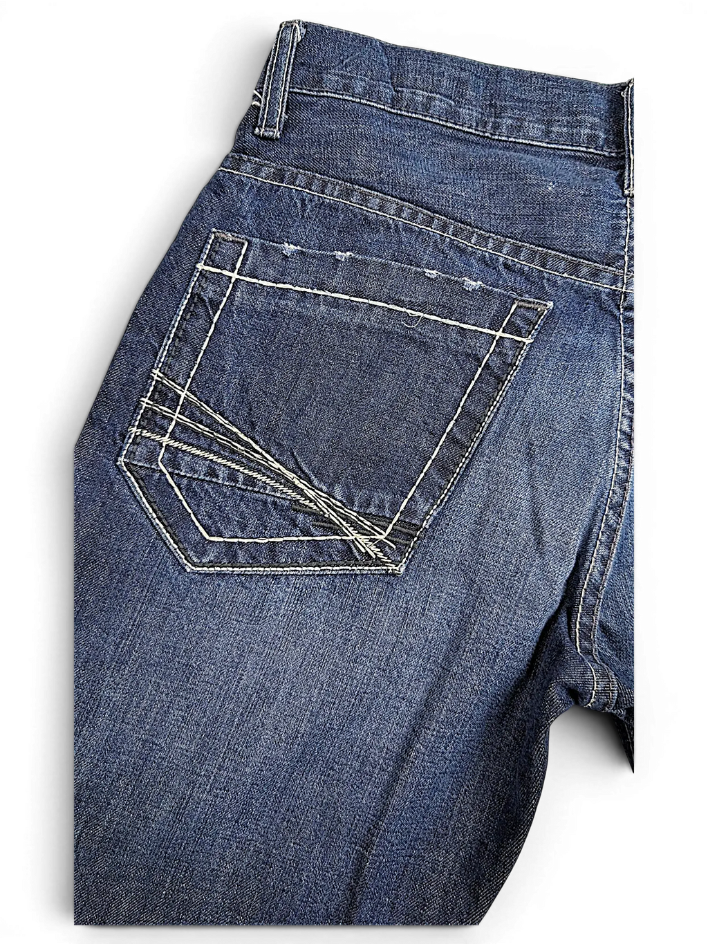 JAKE & IPI BKE Denim Carter 30L jeans featuring dark blue wash with decorative white stitching on the back pocket