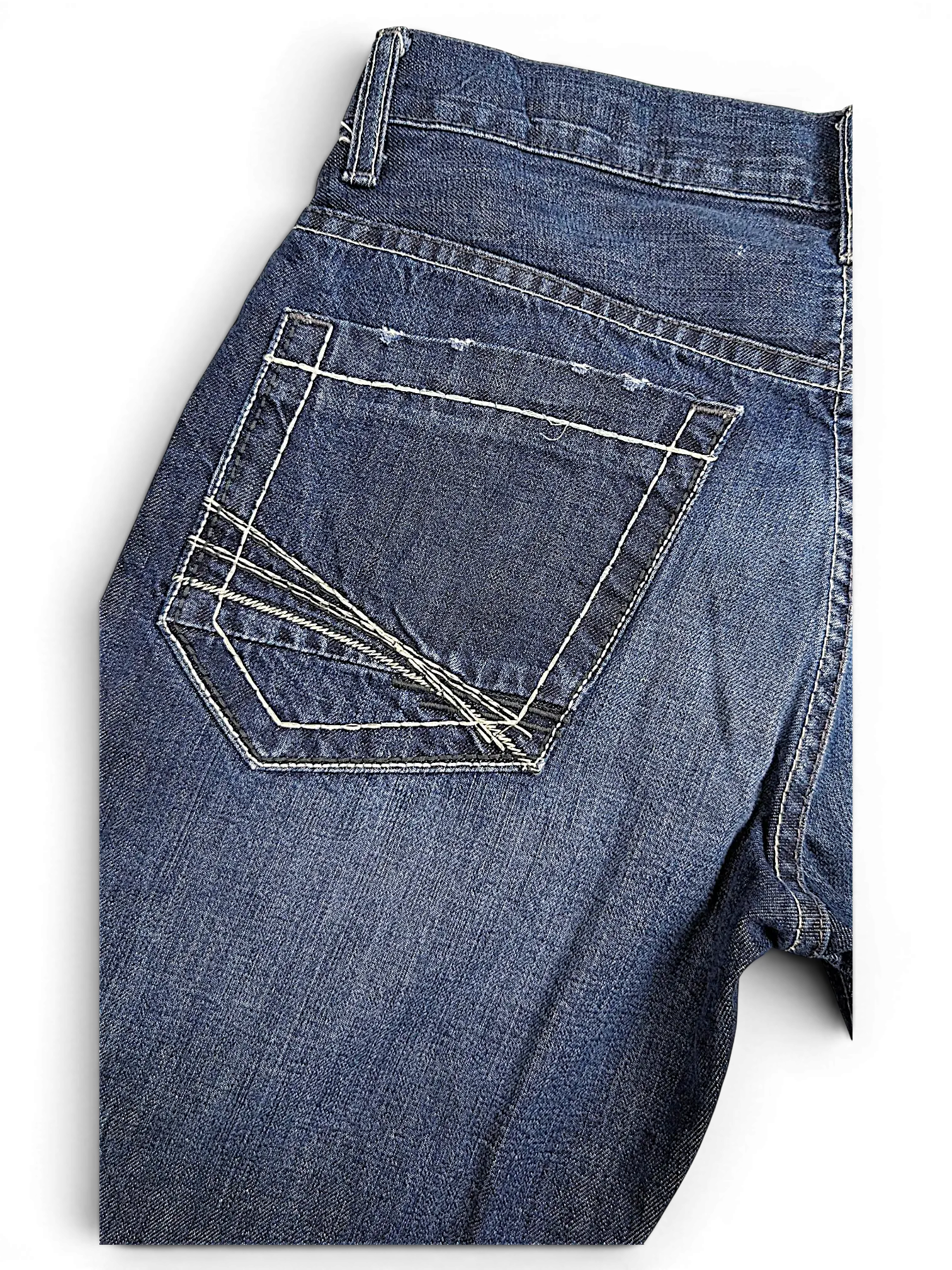 JAKE & IPI BKE Denim Carter 30L jeans featuring dark blue wash with decorative white stitching on the back pocket