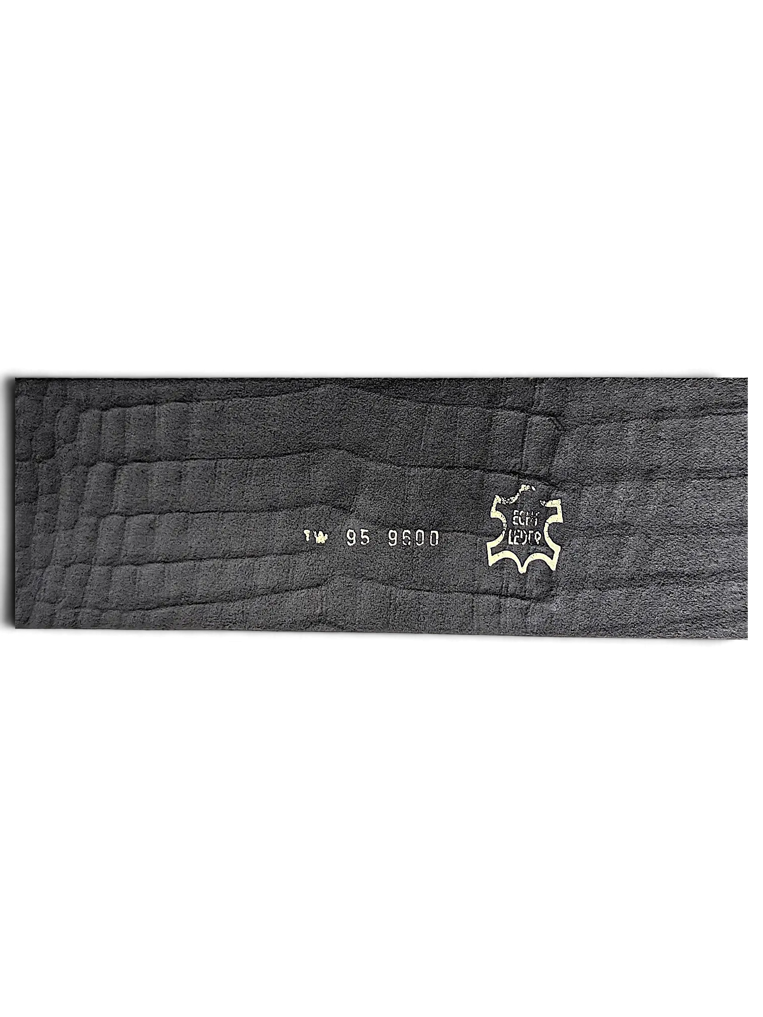 JAKE & IPI black alligator embossed leather belt interior showing genuine leather stamp and size details