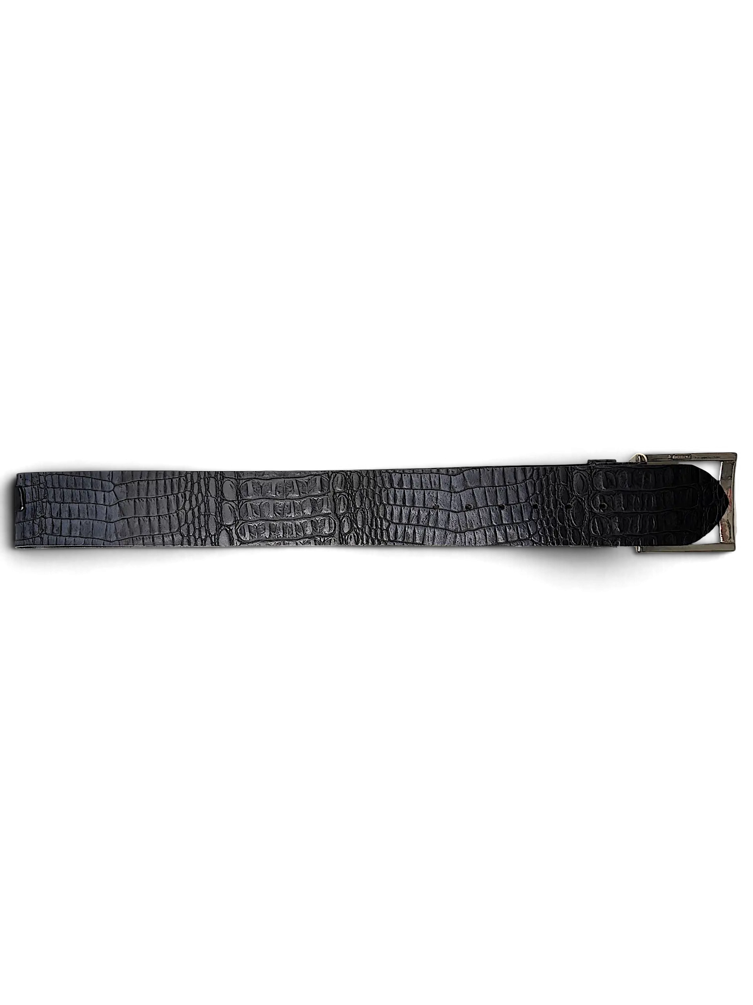 JAKE & IPI black alligator embossed leather belt with a Y2K style metal buckle
