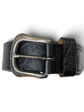 JAKE & IPI black leather belt with alligator texture and a distressed silver-tone metal buckle.