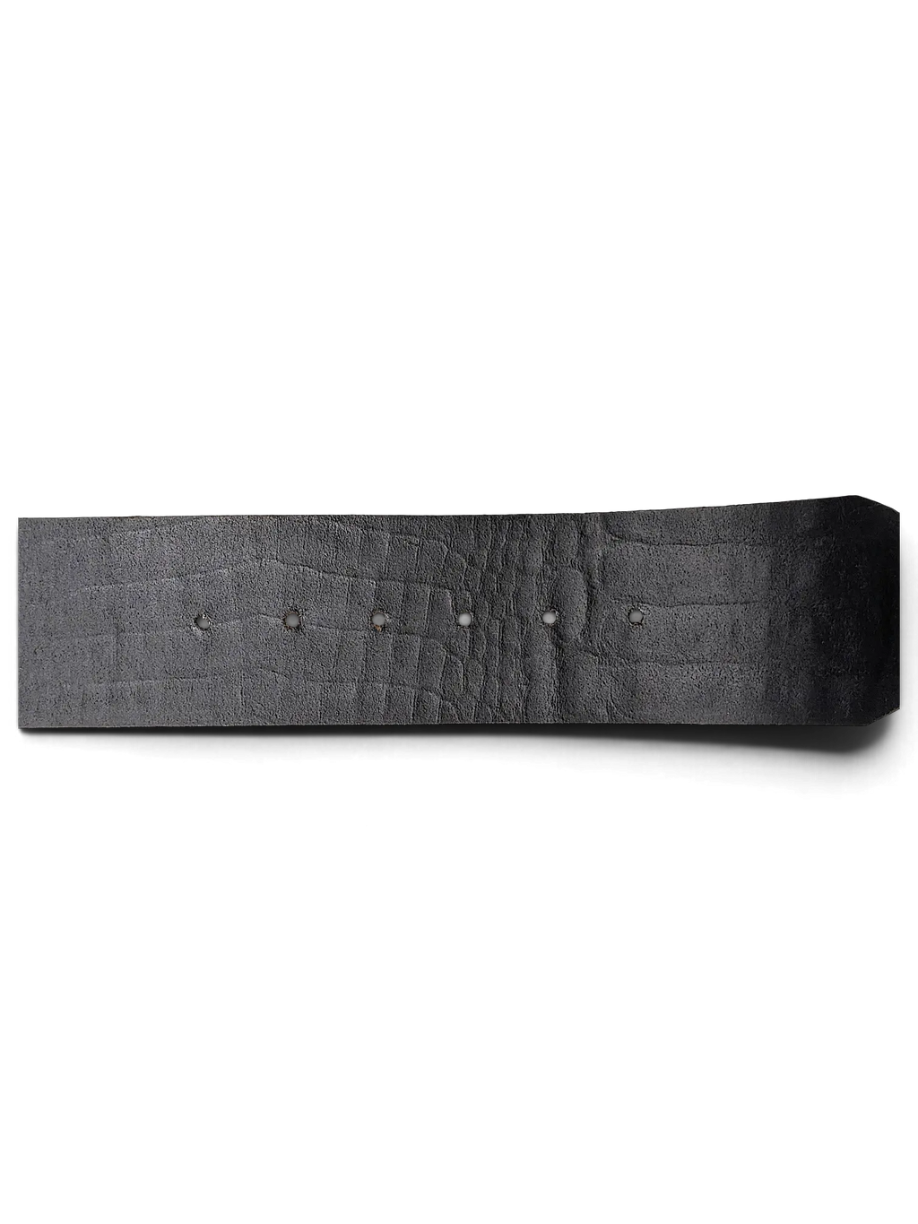 JAKE & IPI black leather belt with a textured alligator skin pattern and six punched holes