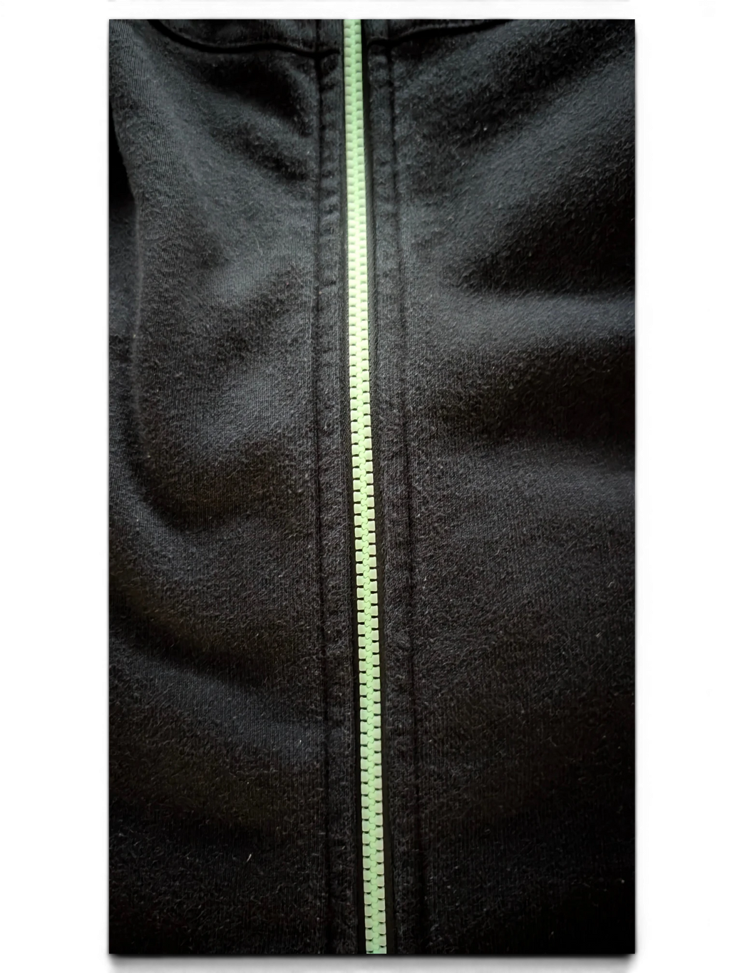 JAKE & IPI black IBE Bape shark hoodie featuring a contrasting neon green zipper detail