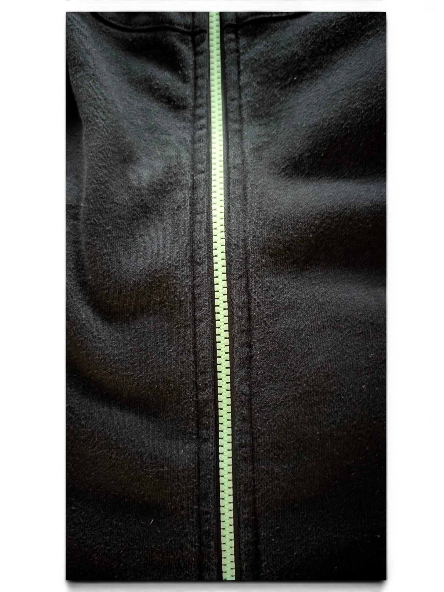 JAKE & IPI black IBE Bape shark hoodie featuring a contrasting neon green zipper detail