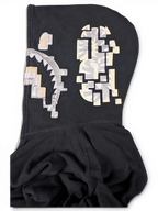 JAKE & IPI black Bape Shark hoodie featuring a pixelated graphic design on the hood and full-zip closure.