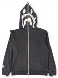 JAKE & IPI black full-zip Bape shark hoodie with iconic graphic print on the hood and front kangaroo pocket