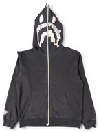 JAKE & IPI black full-zip Bape shark hoodie with iconic graphic print on the hood and front kangaroo pocket