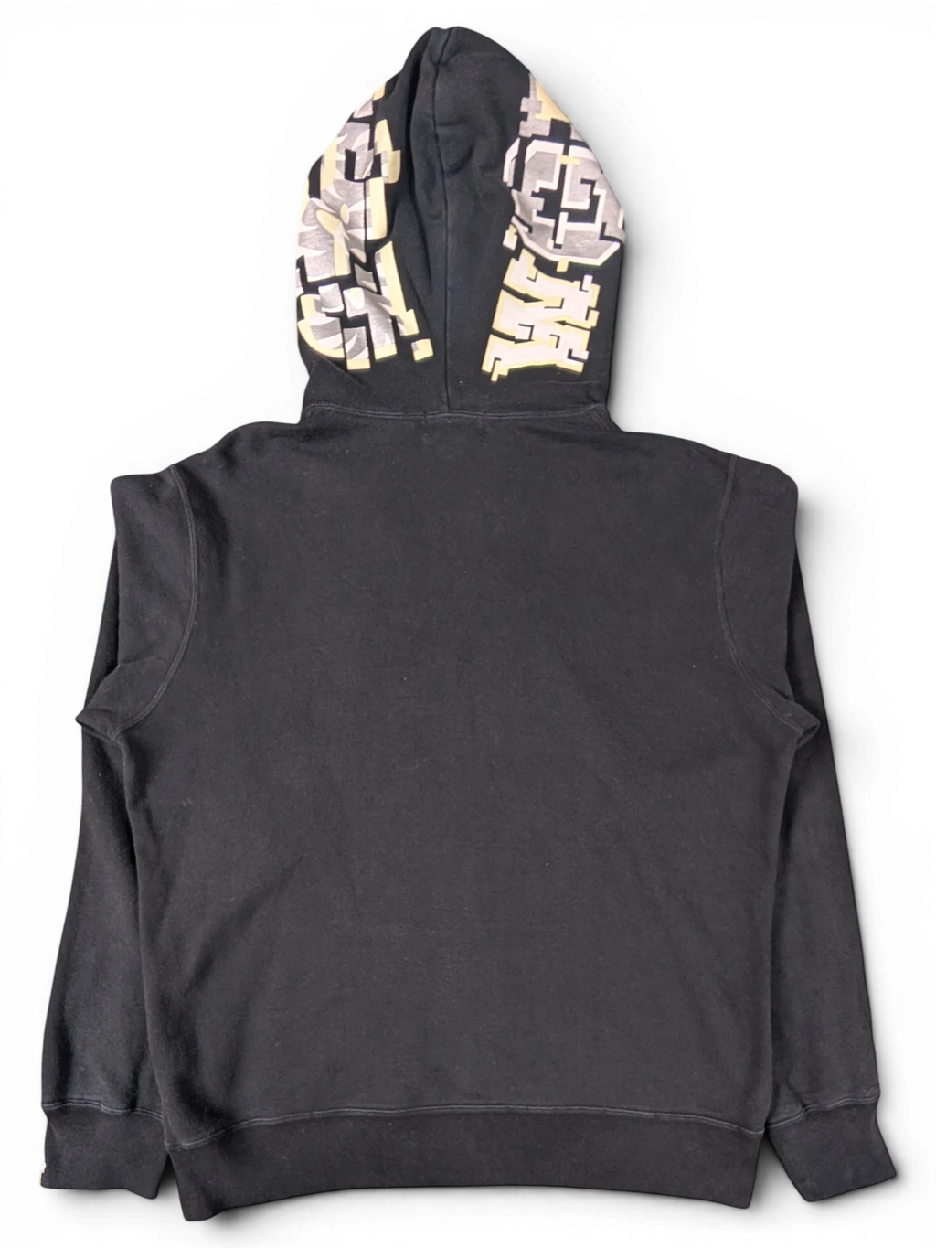 JAKE & IPI black Bape Shark hoodie featuring a graphic print on the hood, back view.