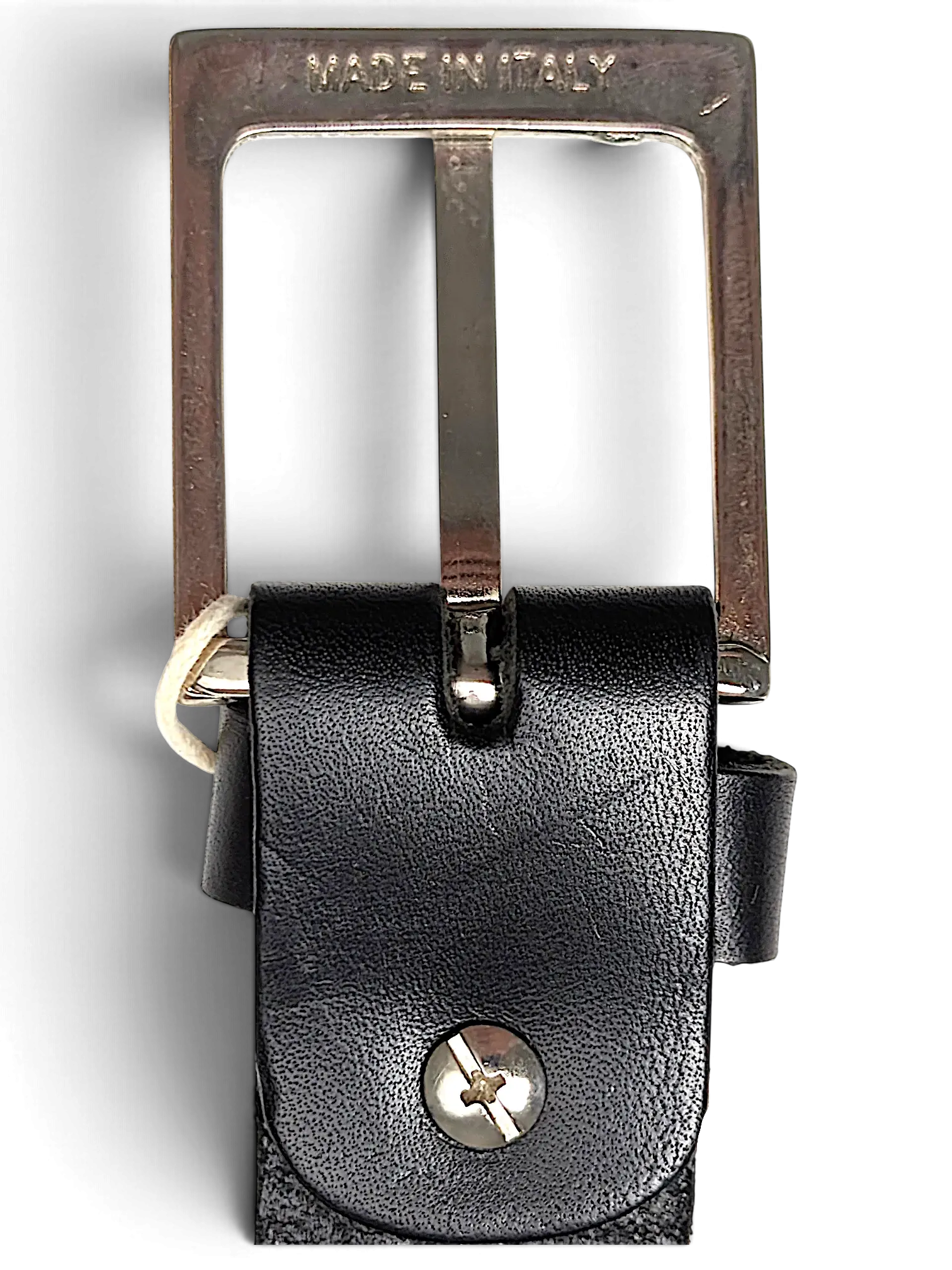 JAKE & IPI black leather belt featuring a braided texture and a silver-tone metal buckle made in Italy.