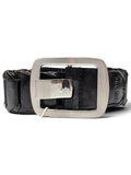 JAKE & IPI black braided leather belt featuring a large rectangular silver metal buckle and embossed Esprit logo