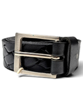 JAKE & IPI black leather belt featuring a woven braided design and a polished silver rectangular buckle.