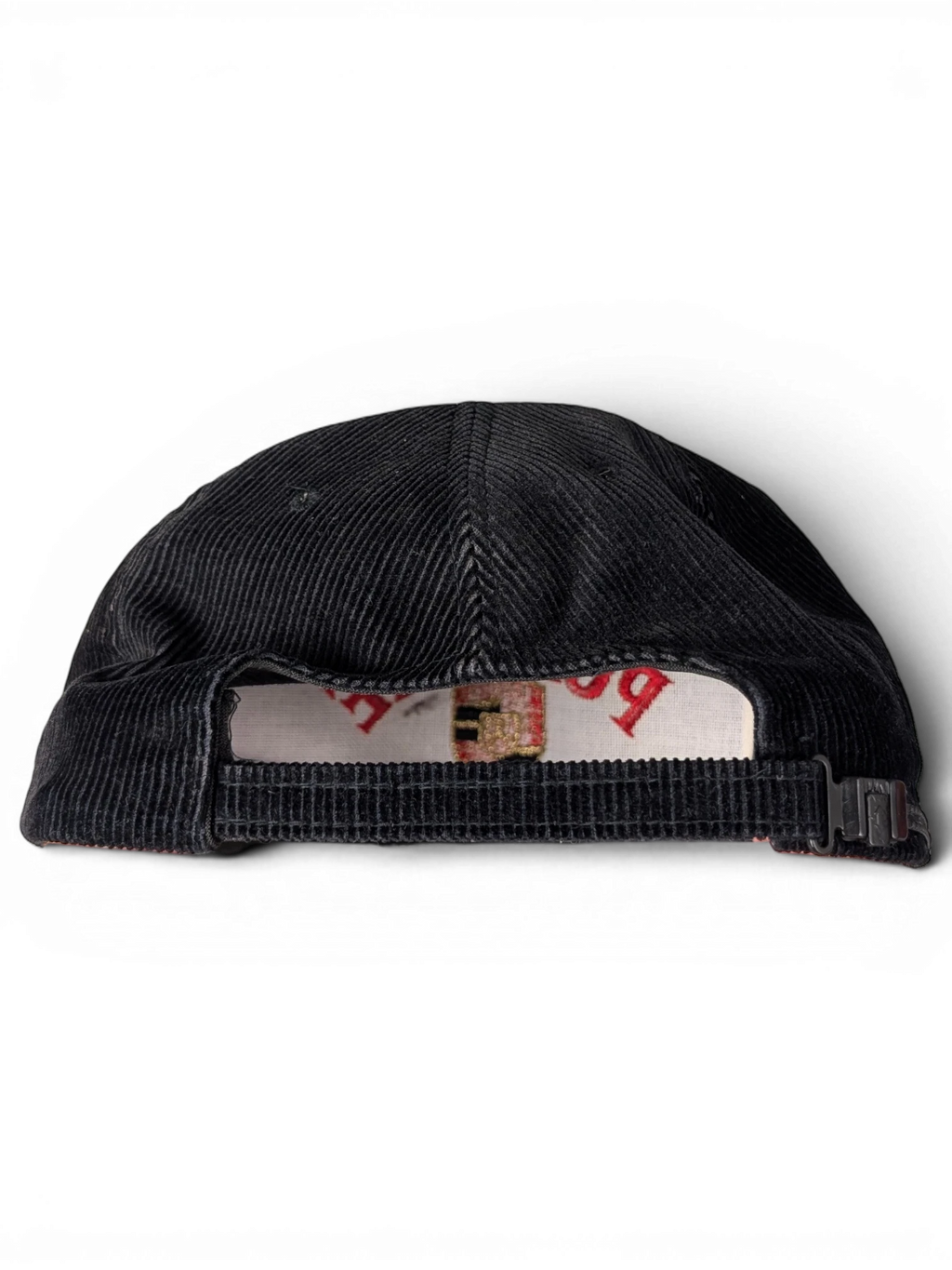 JAKE & IPI black corduroy baseball cap with adjustable metal strap back and vintage Porsche interior lining