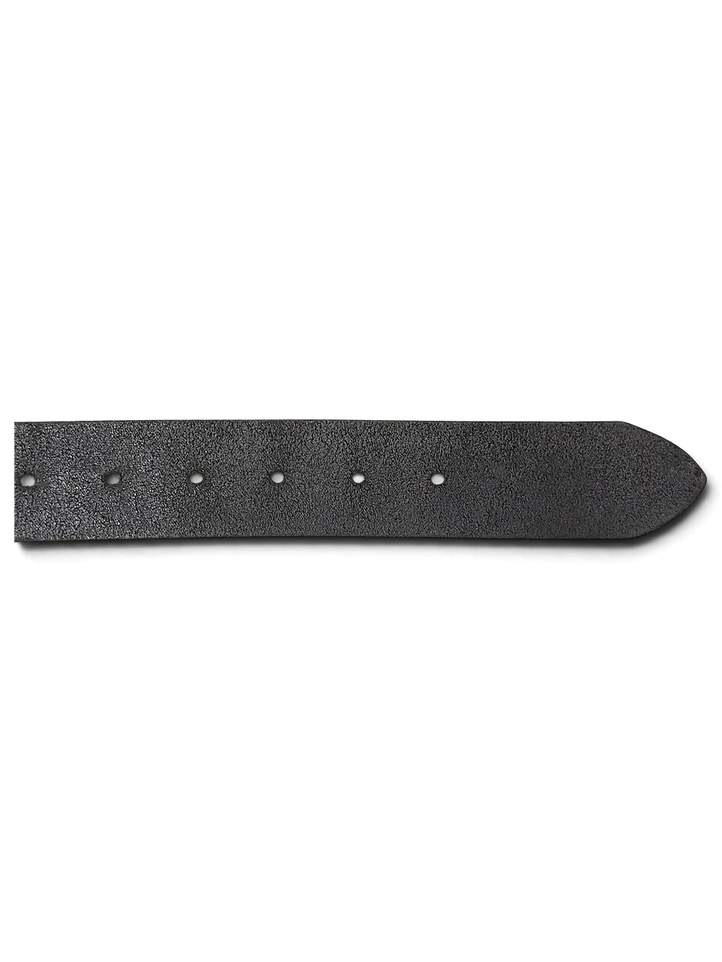 JAKE & IPI black distressed leather belt strap with a pointed tip and punched holes on a black background