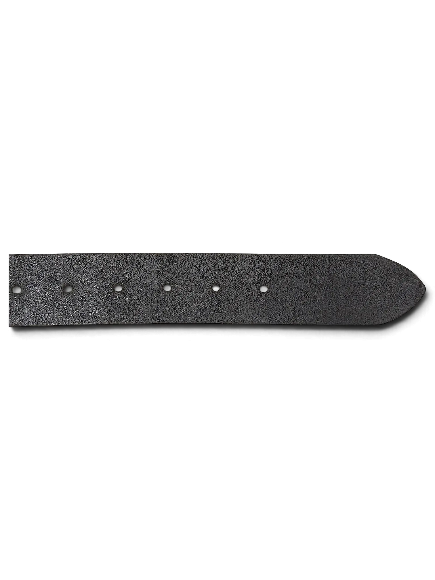 JAKE & IPI black distressed leather belt strap with a pointed tip and punched holes on a black background