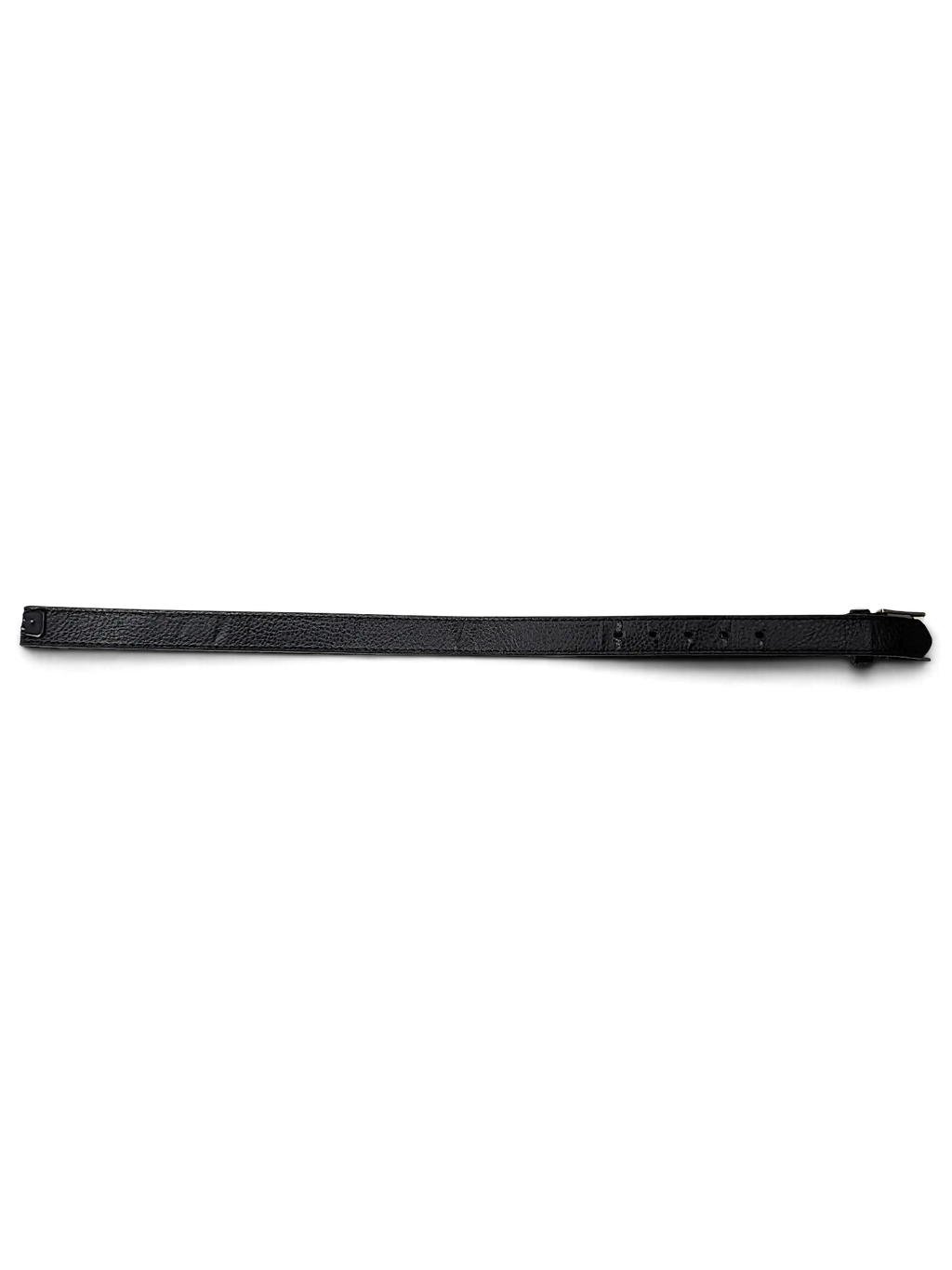 JAKE & IPI black leather belt with a textured finish and silver buckle on a white surface