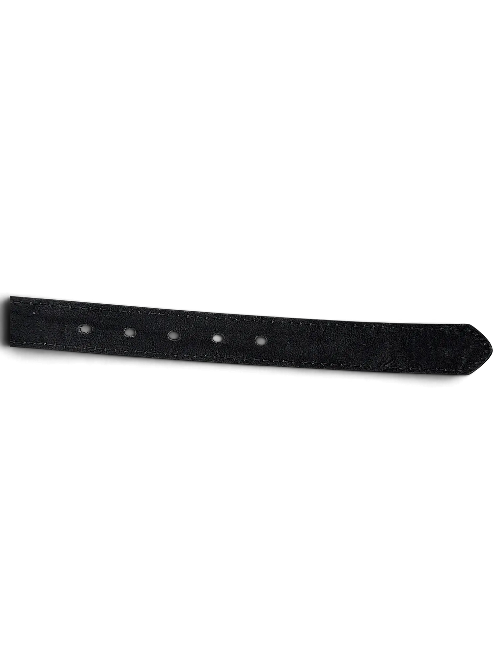 JAKE & IPI black leather belt with a minimalist silver buckle and stitched detailing on a black background