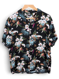 JAKE & IPI Urban Classics black short-sleeve Hawaiian shirt with white and teal floral tropical print