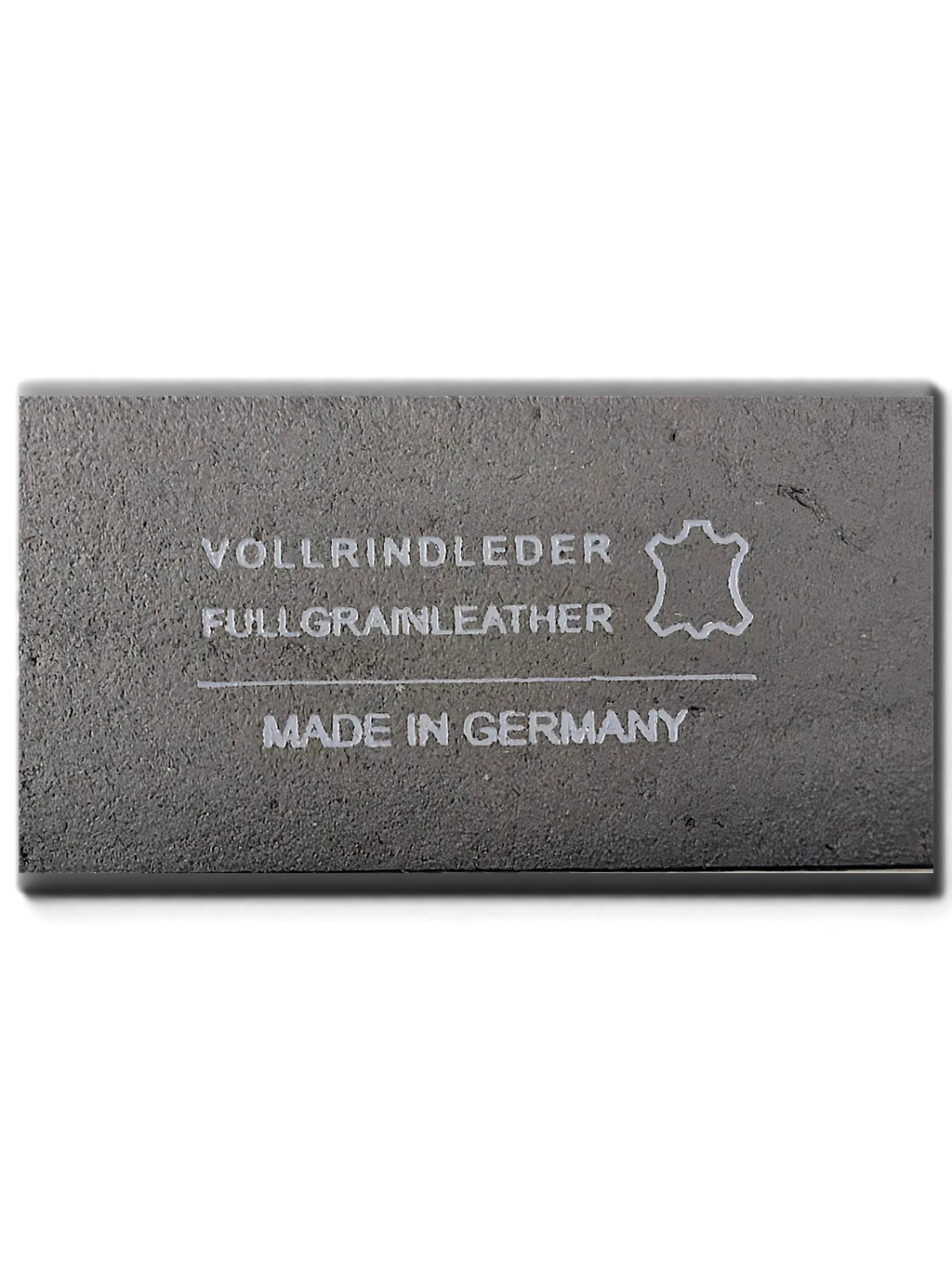 JAKE & IPI LLOYD black full-grain leather belt detail showing Made in Germany stamp