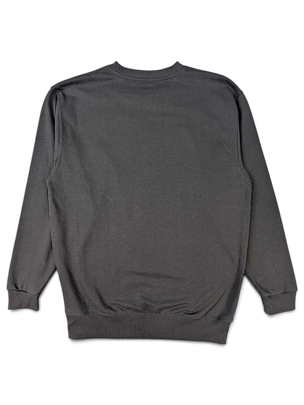Back view of a plain black JAKE & IPI IBE Hypend crewneck sweatshirt with long sleeves and ribbed cuffs