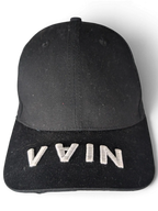JAKE & IPI black IBE Vain cap with white embroidered text on the brim