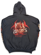 JAKE & IPI black hoodie featuring a red biohazard symbol and Kill Zombies graphic on the back