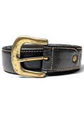 JAKE & IPI Angelo Litrico black leather belt with a distressed brass buckle and contrast stitching