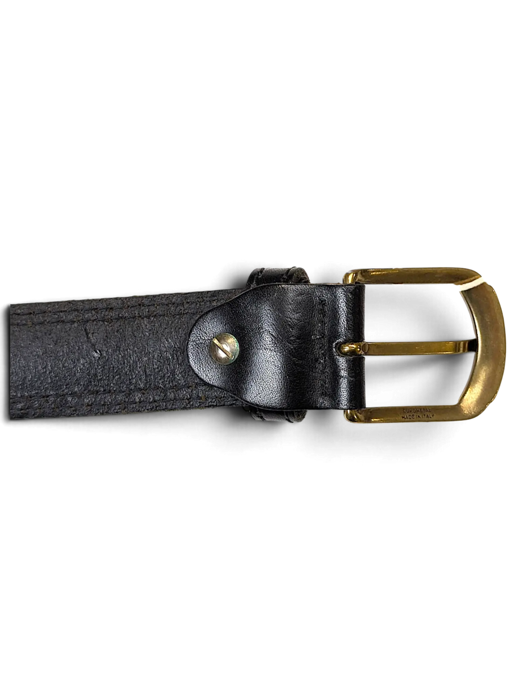 JAKE & IPI black full-grain leather belt featuring a vintage-style brass buckle and stitched detailing.
