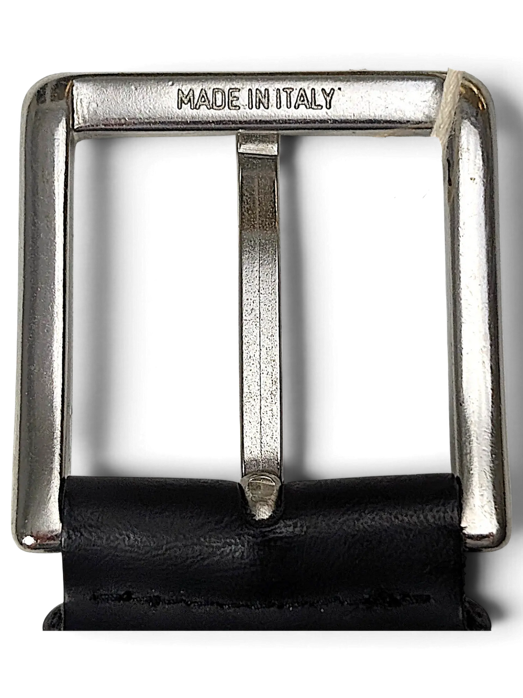 JAKE & IPI black leather belt featuring a silver-tone metal buckle with Made in Italy engraving