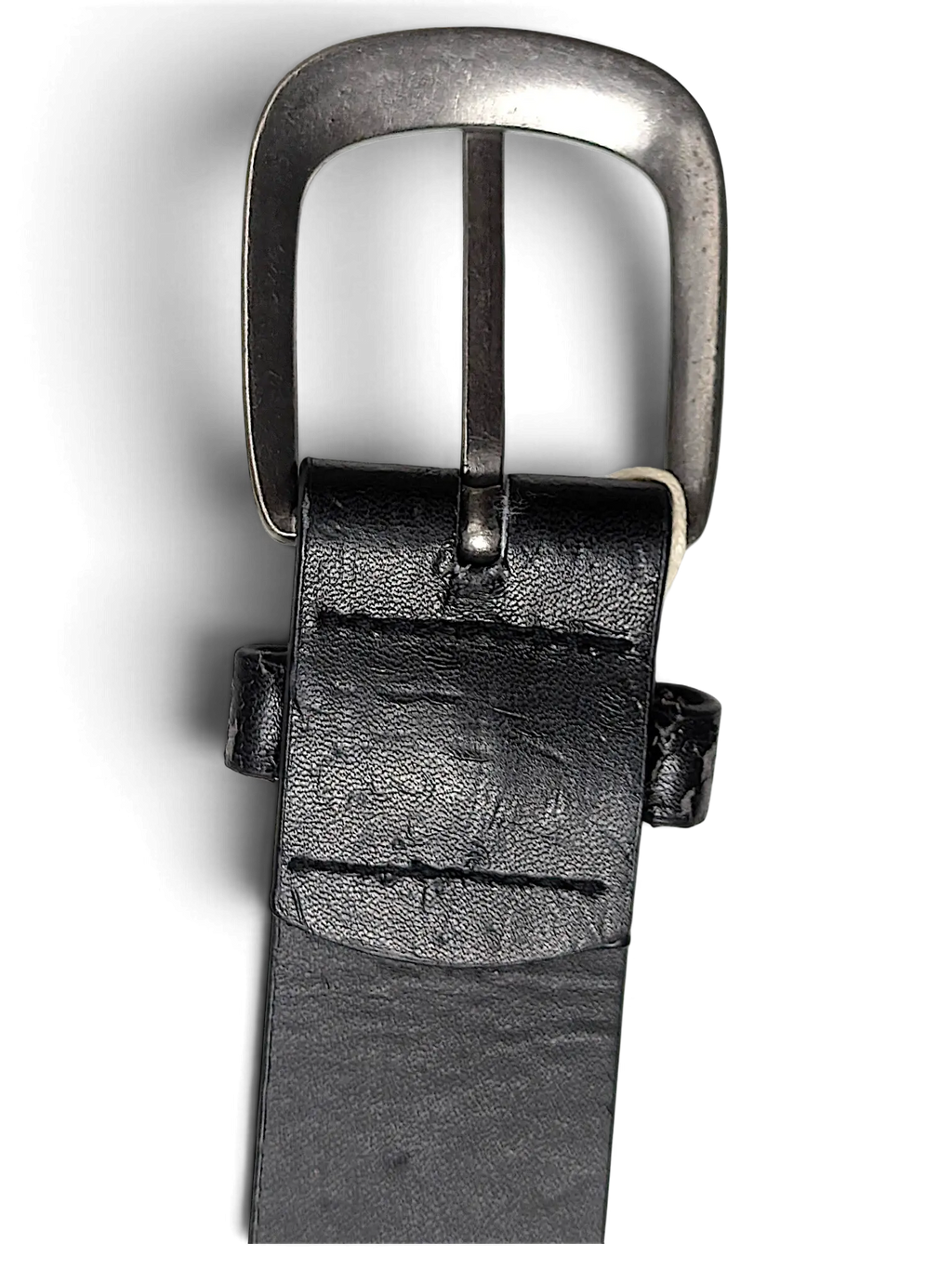 JAKE & IPI black leather belt featuring a dark metal buckle and stitched detail on a white background