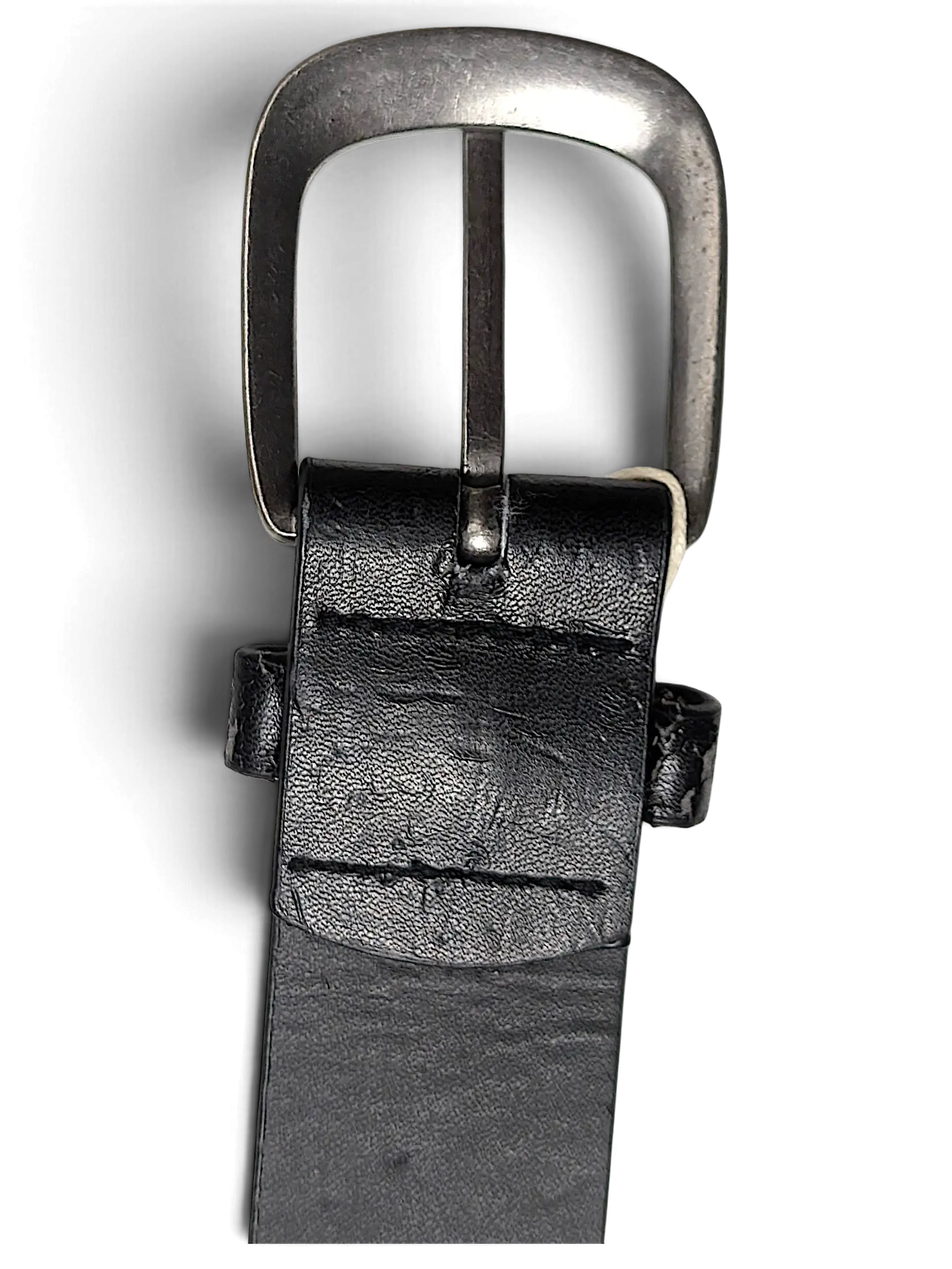 JAKE & IPI black leather belt featuring a dark metal buckle and stitched detail on a white background