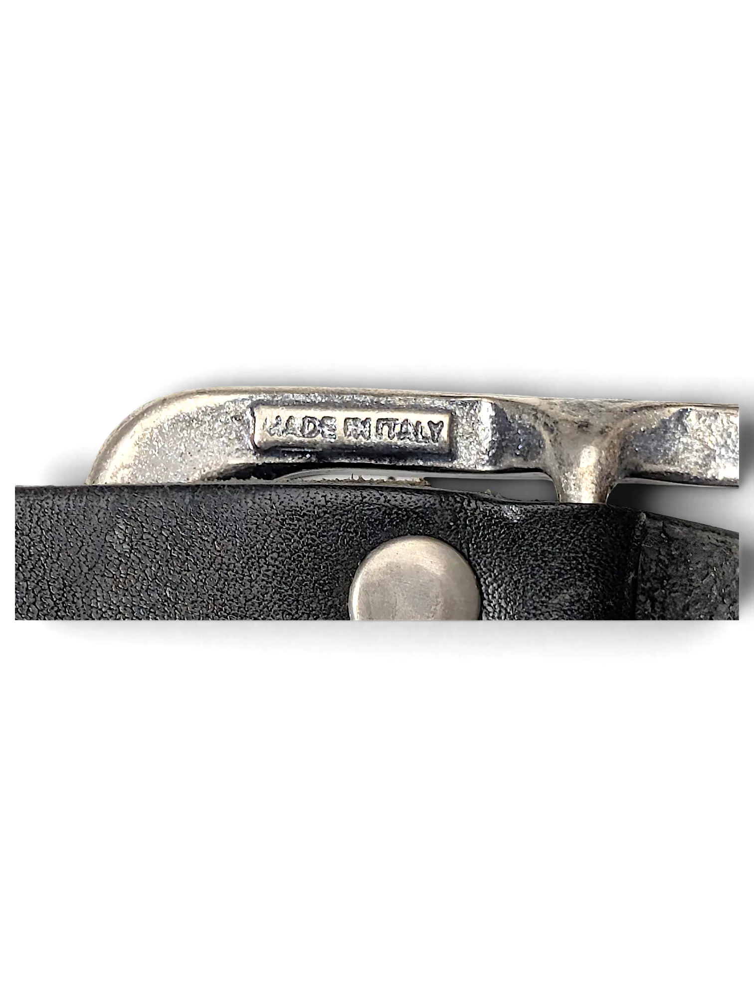 JAKE & IPI black leather belt featuring a silver metal buckle with Made in Italy engraving