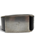 JAKE & IPI Conwell David black leather belt featuring a rectangular brushed metal buckle with a distressed finish.