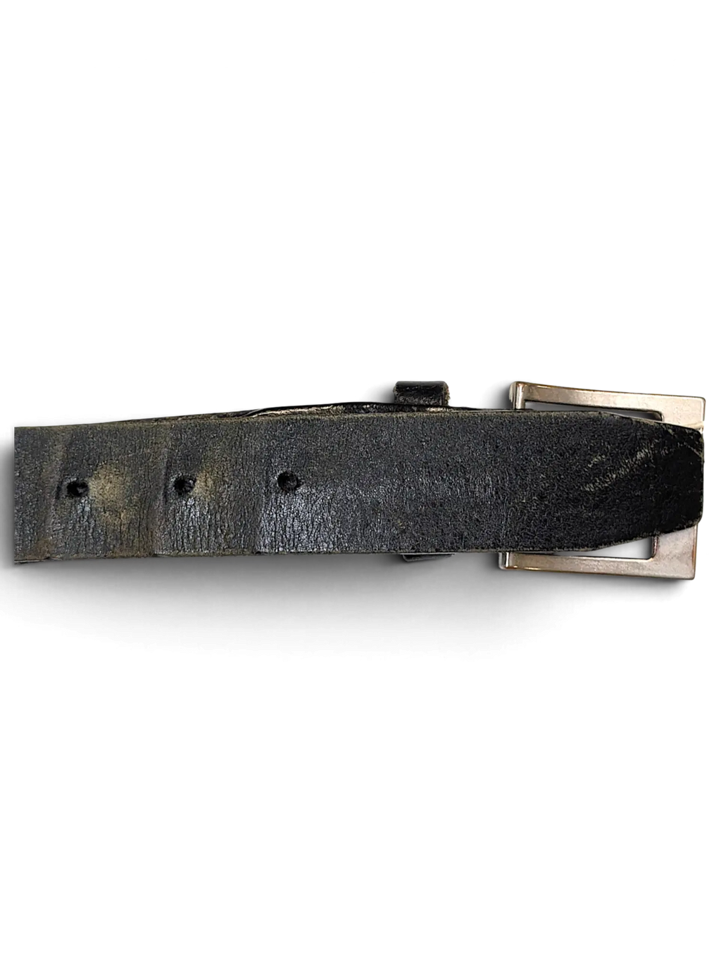 JAKE & IPI Konfection black leather belt featuring a silver-tone rectangular buckle and a matching leather keeper.