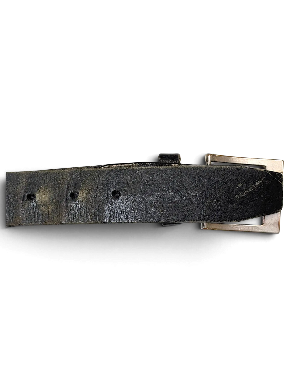 JAKE & IPI Konfection black leather belt featuring a silver-tone rectangular buckle and a matching leather keeper.