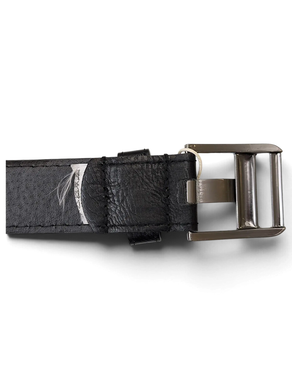 JAKE & IPI black leather belt featuring a gunmetal grey rectangular buckle and stitched detailing
