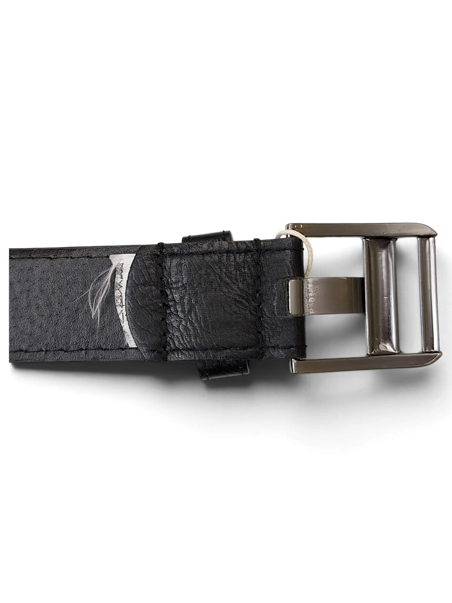 JAKE & IPI black leather belt featuring a gunmetal grey rectangular buckle and stitched detailing