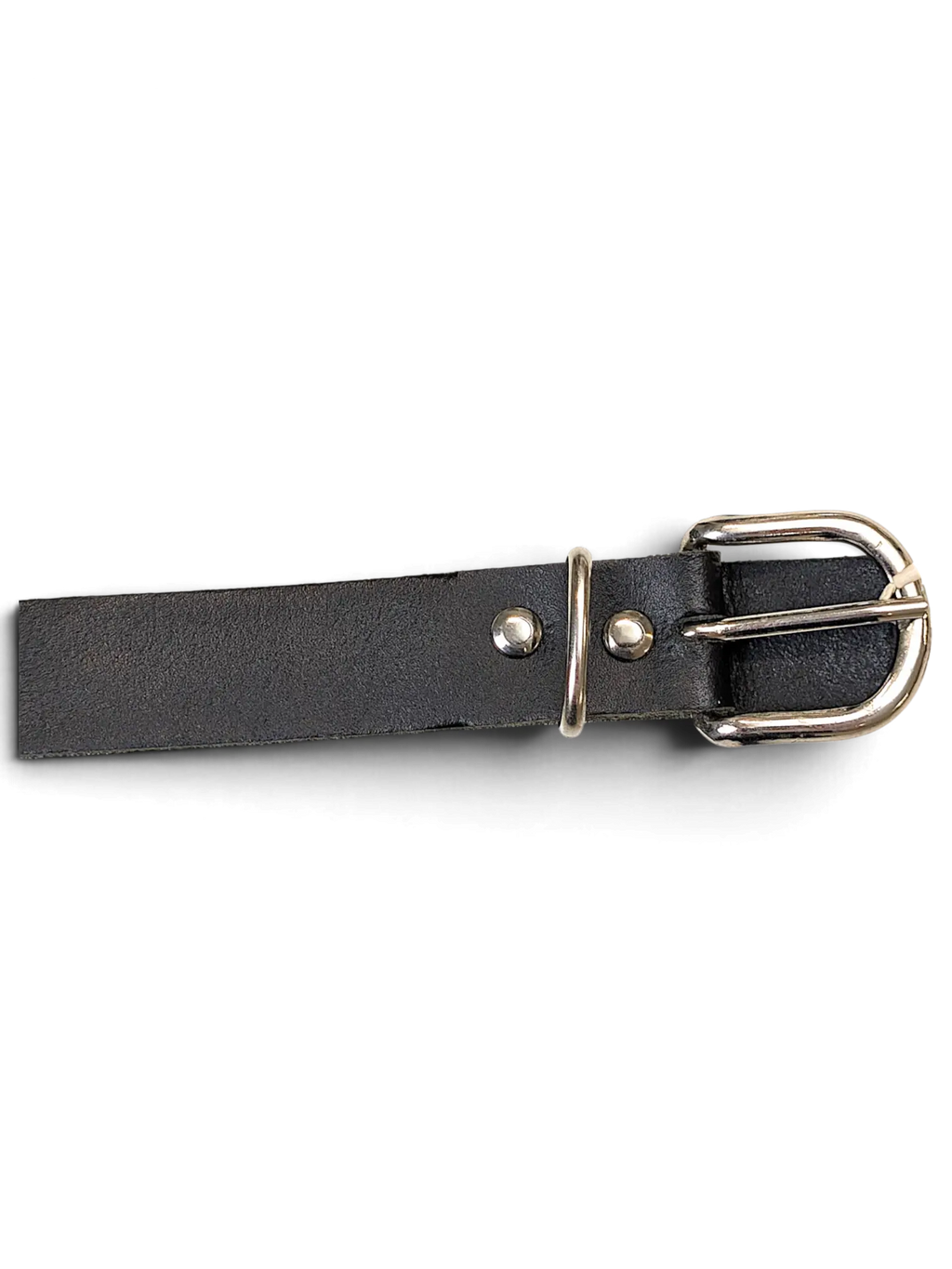 JAKE & IPI black leather belt featuring a silver-toned metal buckle and rivet details on a white background