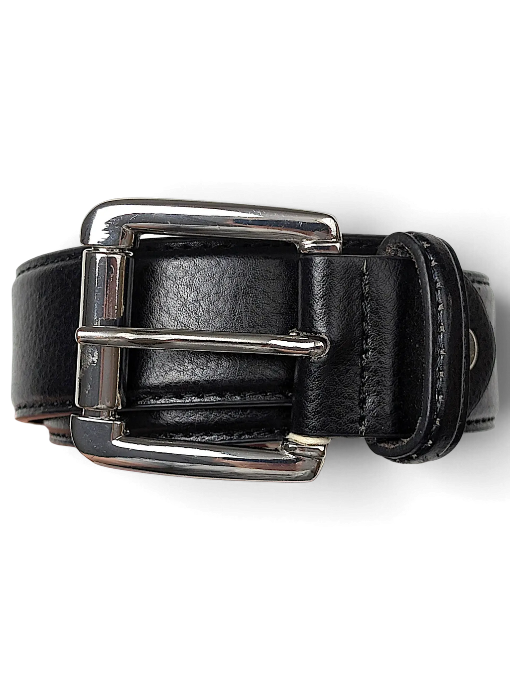 JAKE & IPI Luigi Lamberto black leather belt with a polished silver-tone metal buckle held in a hand