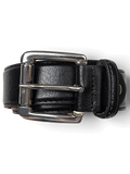 JAKE & IPI Luigi Lamberto black leather belt with a polished silver-tone metal buckle held in a hand
