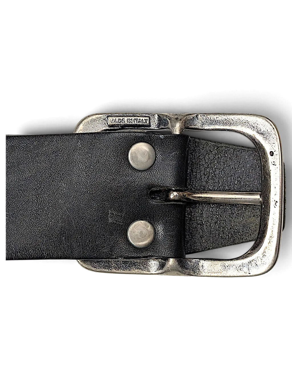 JAKE & IPI Petrol Red Label black leather belt with a silver-toned metal buckle stamped Made in Italy