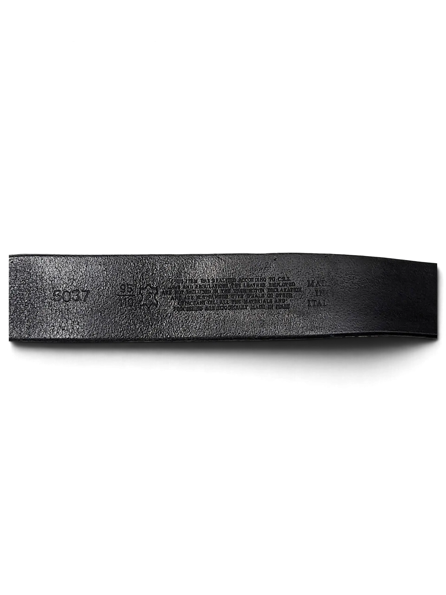 JAKE & IPI Jennifer Julia black leather belt showing interior branding, size 95, and silver metal hardware detail.